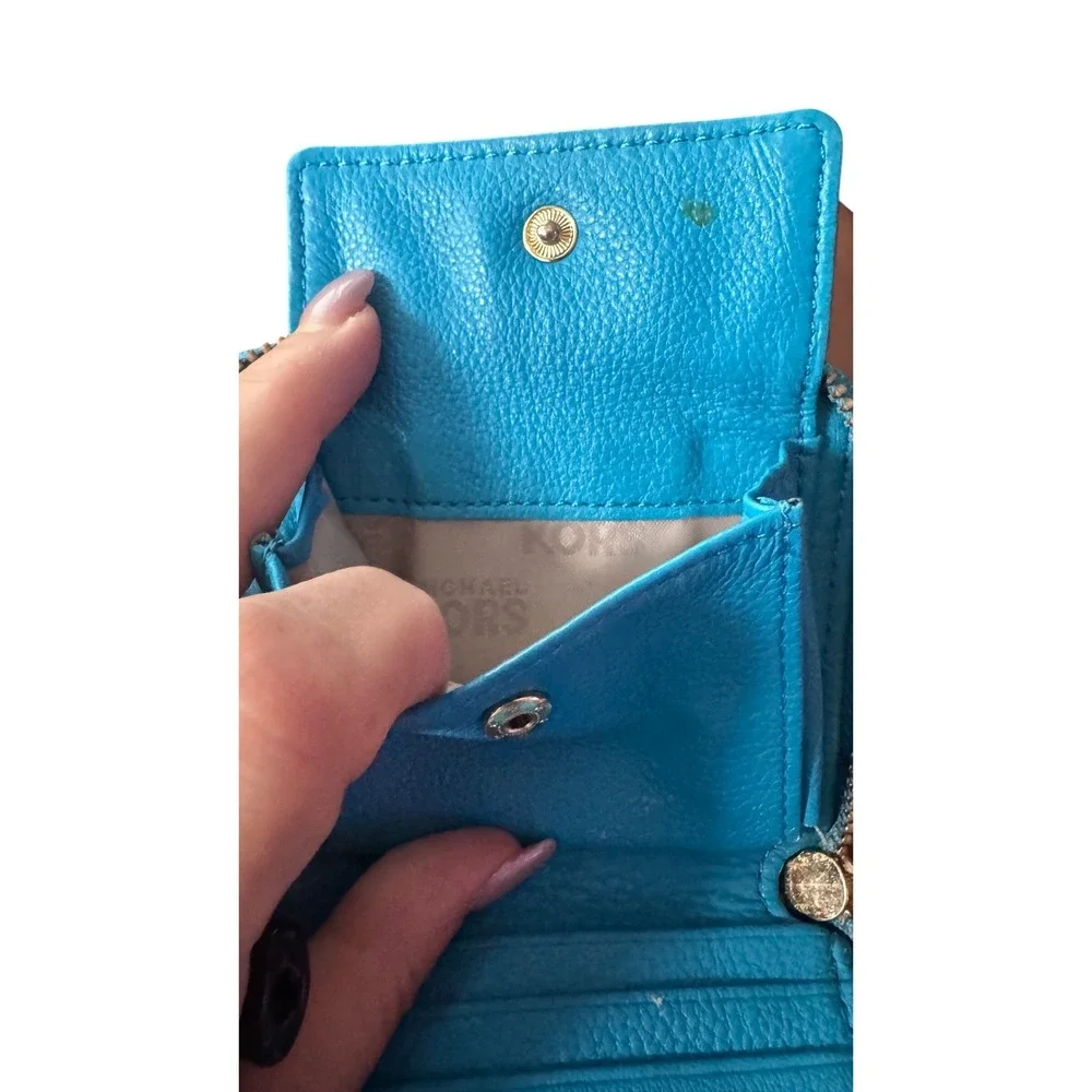 Michael Kors Turquoise Pebbled Leather Small Zip Around Wallet 35T1GT7F1L 4x4x1